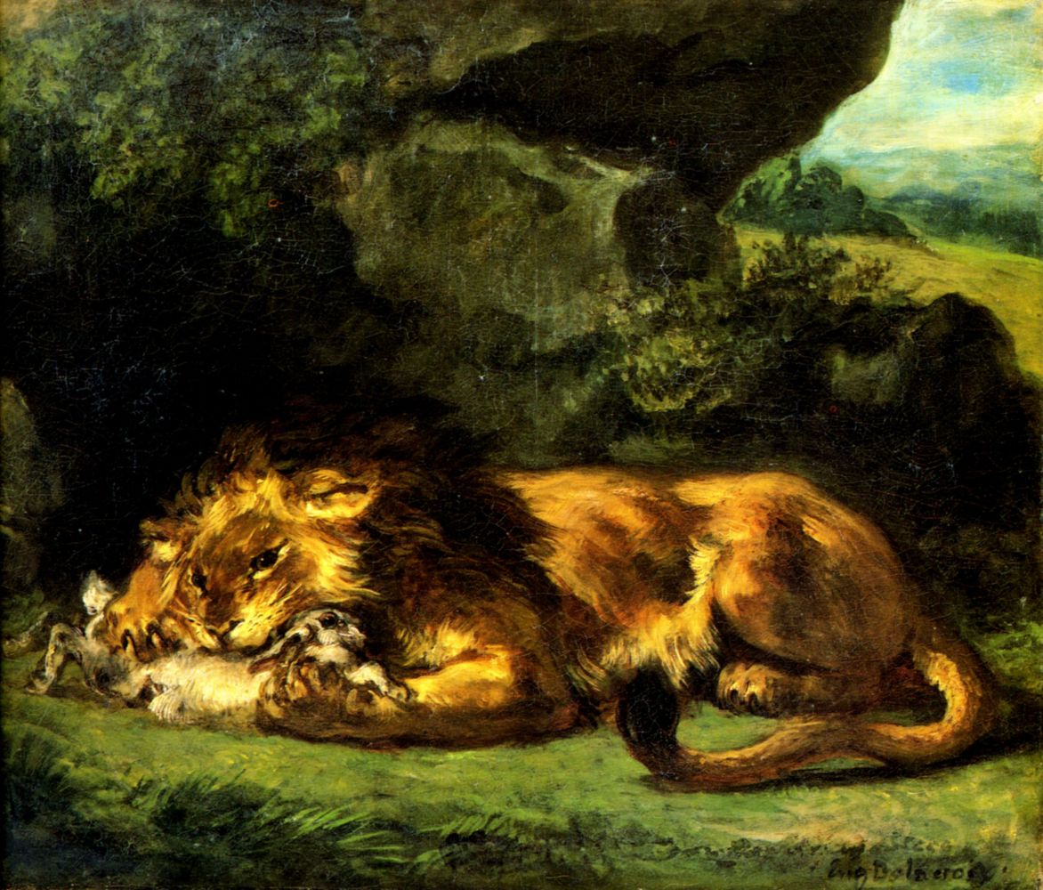 Эжен Делакруа «Лев, пожирающий кролика».1850 