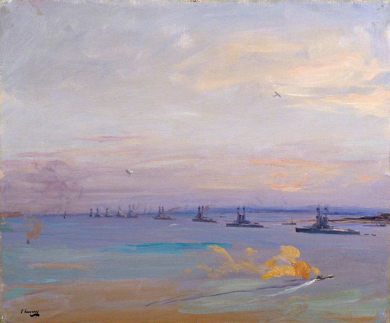 Джон Лавери. Американская эскадра линкоров в Ферт-оф-Форт — «Нью-Йорк» (флагман), «Техас», «Флорида», «Вайоминг» и «Делавэр»