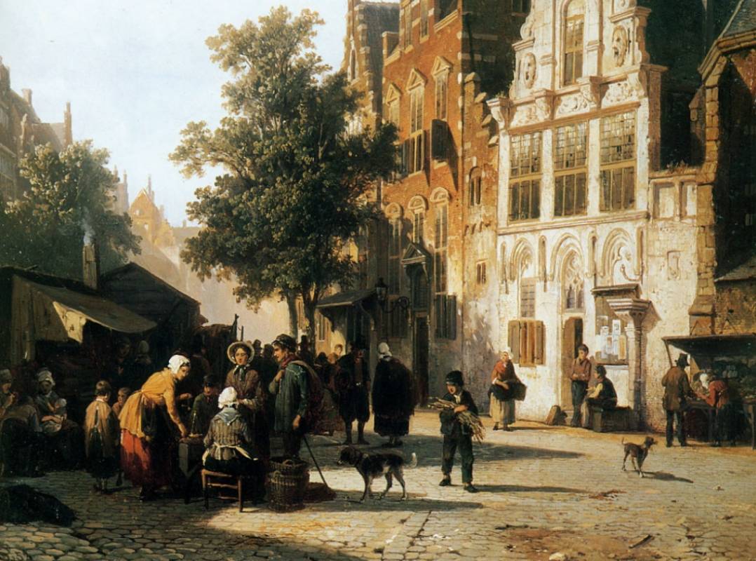 Корнелис Спрингер. Вид на рынок с мэрии Верден (фрагмент). XIX век