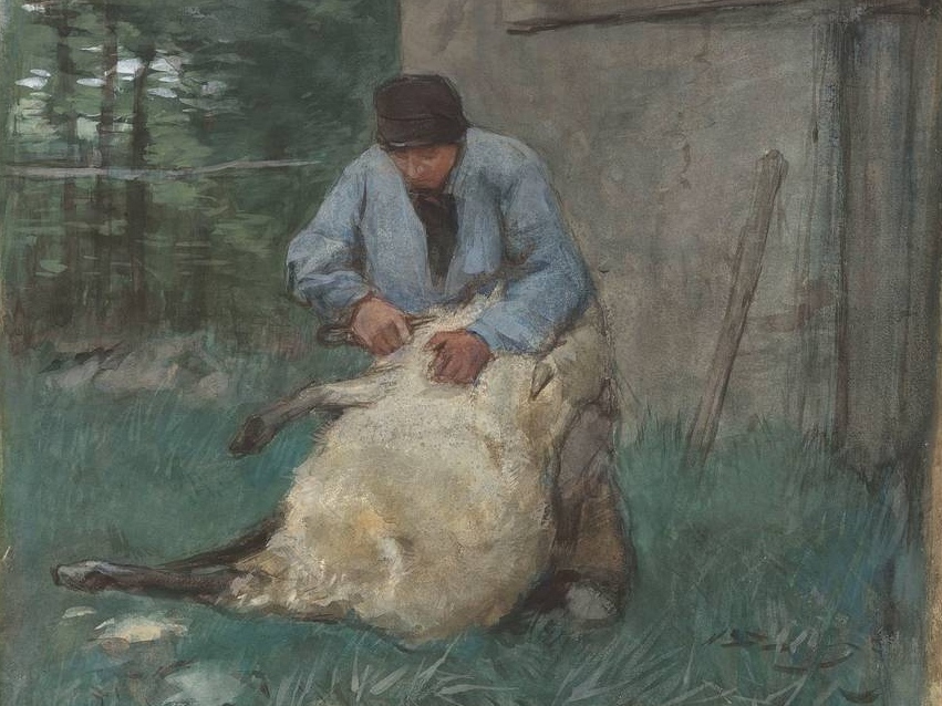 Антон Мауве. Стрижка овец (фрагмент). 1848-1888