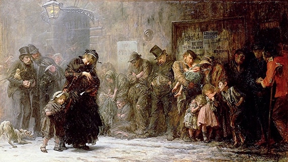 Самюэль Филдс. Нуждающиеся в очереди за пособием. 1874