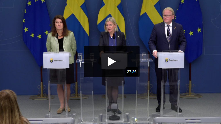 Пресс-конференция премьер-министра Швеции Магдалены Андерссон совместно с министром иностранных дел Швеции Анн Линде и министром обороны Петером Хультквистом