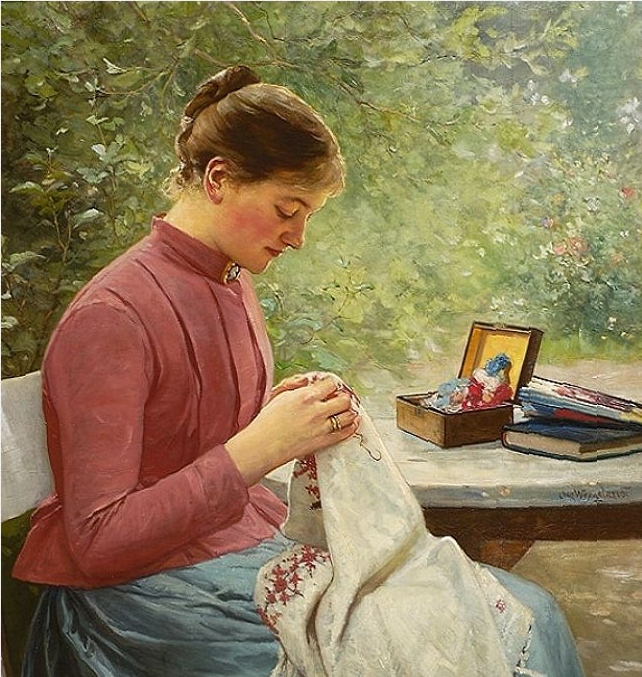 Оскар Арнольд Вергеланд «Женщина, которая шьет» (фрагмент) 1891