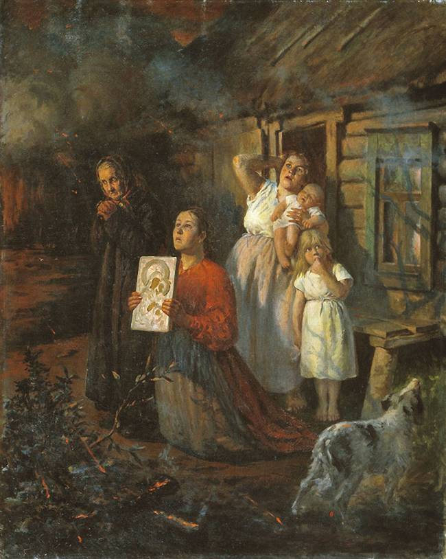 Федор Бухгольц. Пожар в деревне. 1901