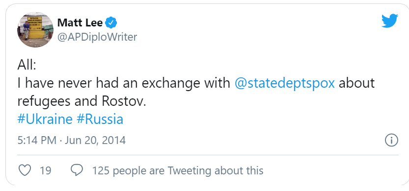 Скриншот официальной страницы журналиста AP Мэтта Ли с записью 