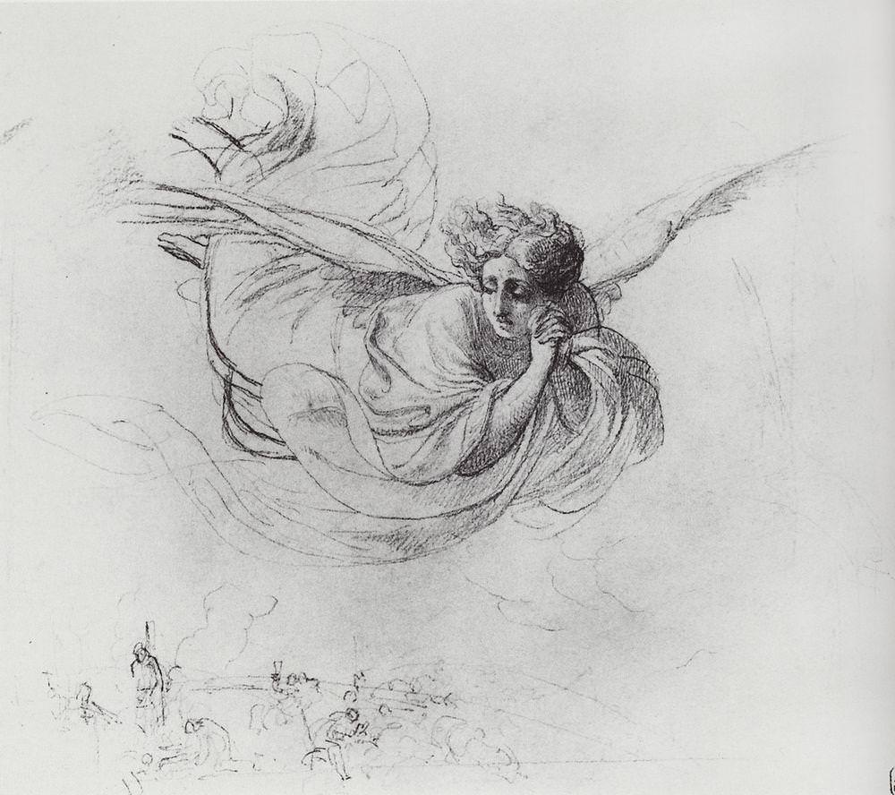 Карл Брюллов. Летящий ангел, оплакивающий жертвы инквизиции. 1849-1850