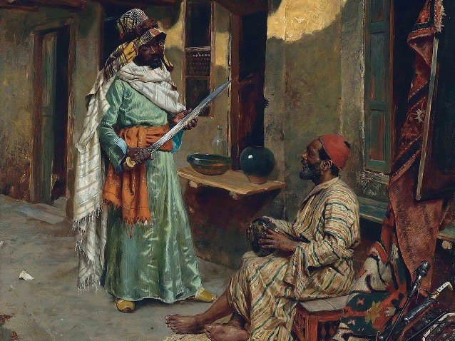 Рудольф Эрнст. Продавец оружия (фрагмент). 1885