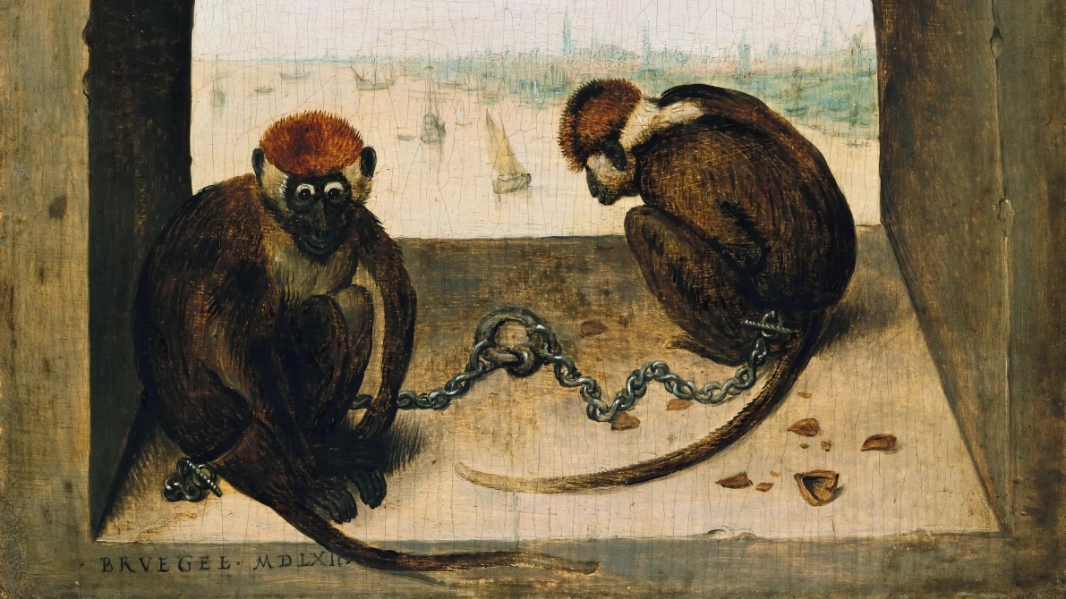 Питер Брейгель Старший. Две обезьяны на цепи (фрагмент). 1562
