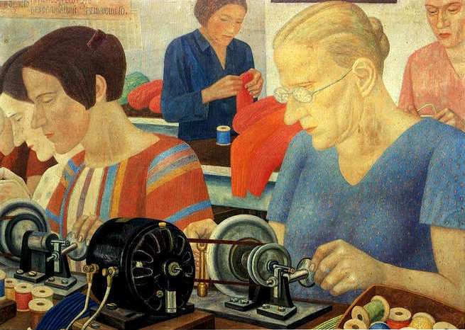 Рабочие рекордсмены на фабрике «Красная Заря». 1931.