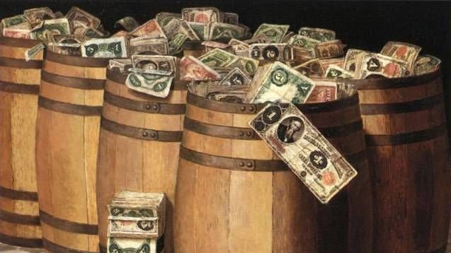 Виктор Дюбрейль. Бочки с деньгами (фрагмент). 1897