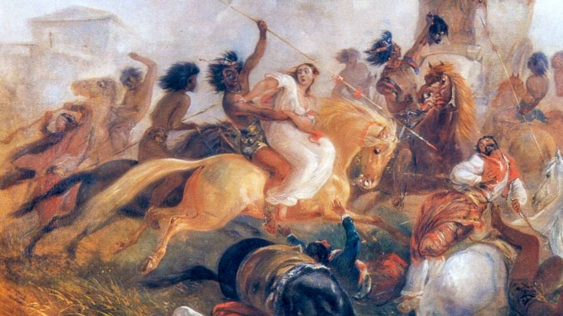 Йоганн-Мориц Ругендас. Индейцы нападают на аргентинских солдат (фрагмент). 1846