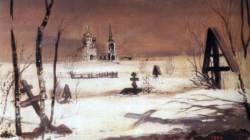 Алексей Кондратьевич Саврасов. Сельское кладбище в лунную ночь. 1887