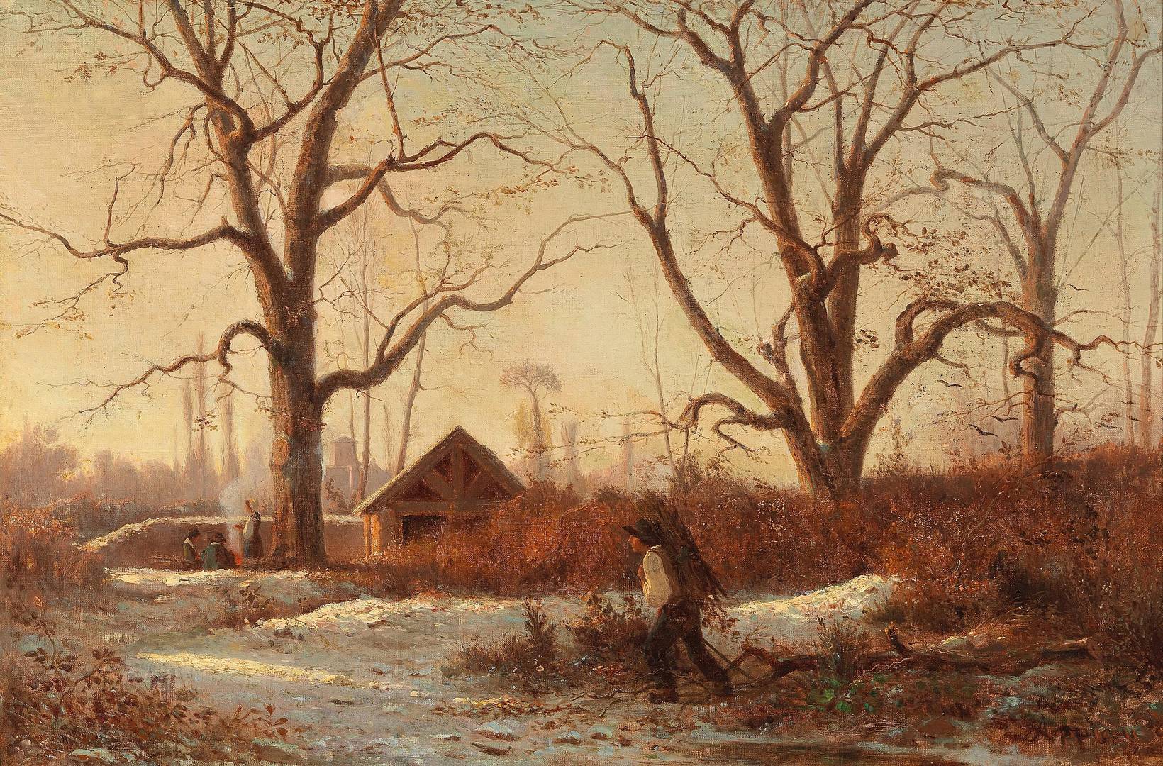 Адольф Аппиан. Зимний пейзаж со сборщиком хвороста. 1854