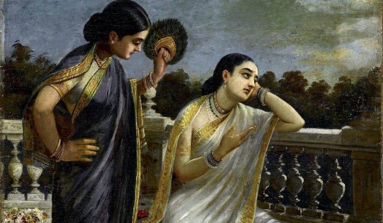 Раджа Рави Варма. Женщины в лунном свете (фрагмент). Конец XIX века