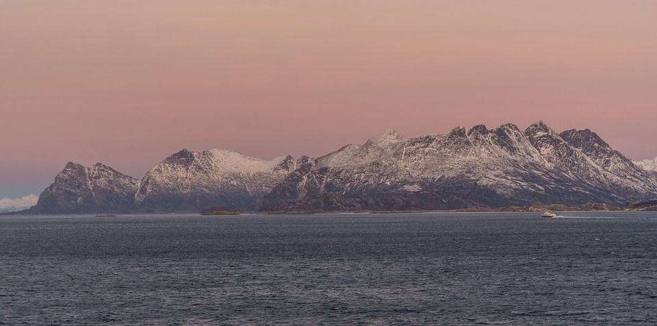 Норвегия, побережье, закат, фьорд