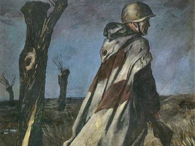 Александр Дейнека. Солдат в плащ-палатке (фрагмент). 1942