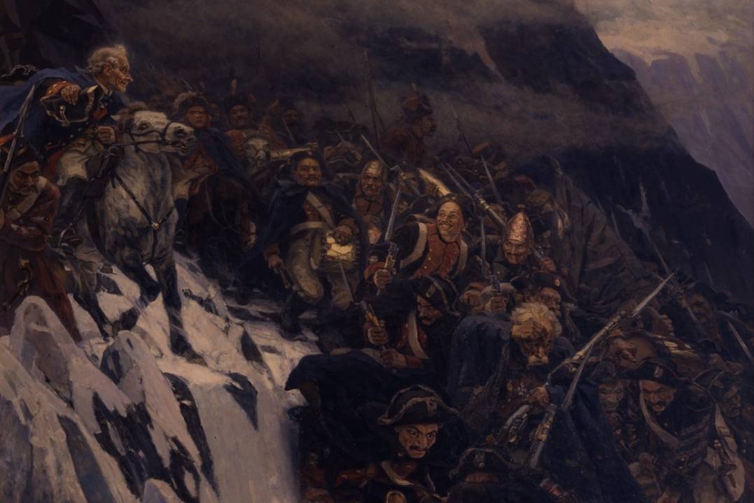Василий Суриков. Переход Суворова через Альпы (фрагмент). 1899