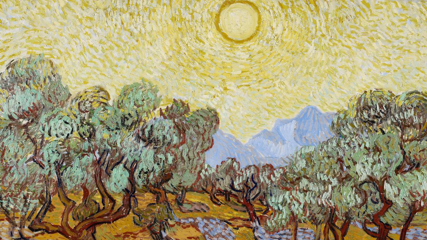 Винсент Ван Гог. Оливковые деревья с желтым небом и солнцем (фрагмент). 1889