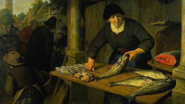 Адриан ван Остаде. Торговка рыбой. 1670
