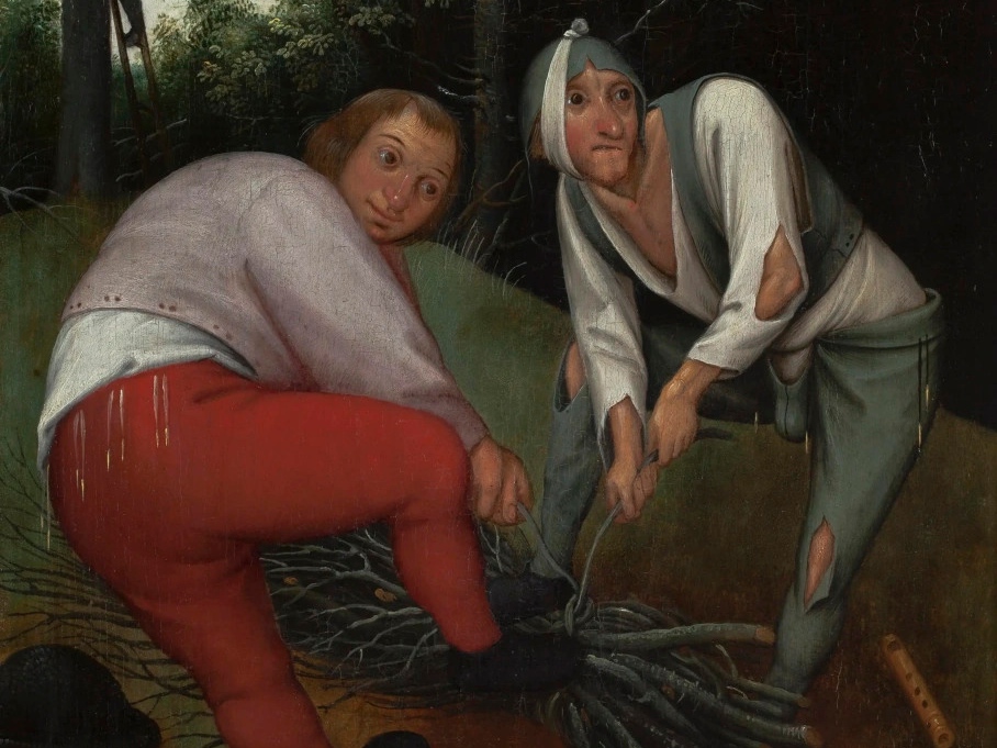 Питер Брейгель Младший. Два крестьянина, связывающие хворост (фрагмент). 1620-е