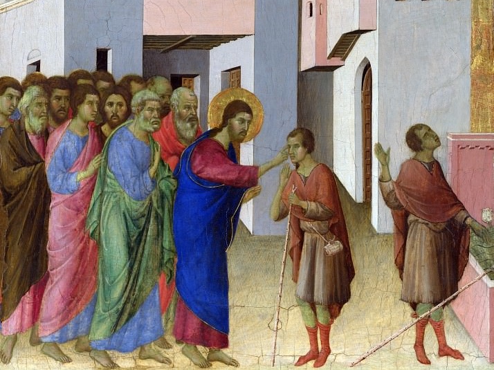 Дуччо. Иисус открывает глаза слепорожденному (фрагмент). 1311