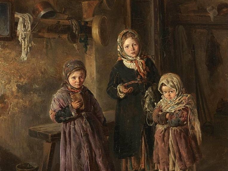 Владимир Маковский. Трое беспризорных детей (фрагмент). 1872