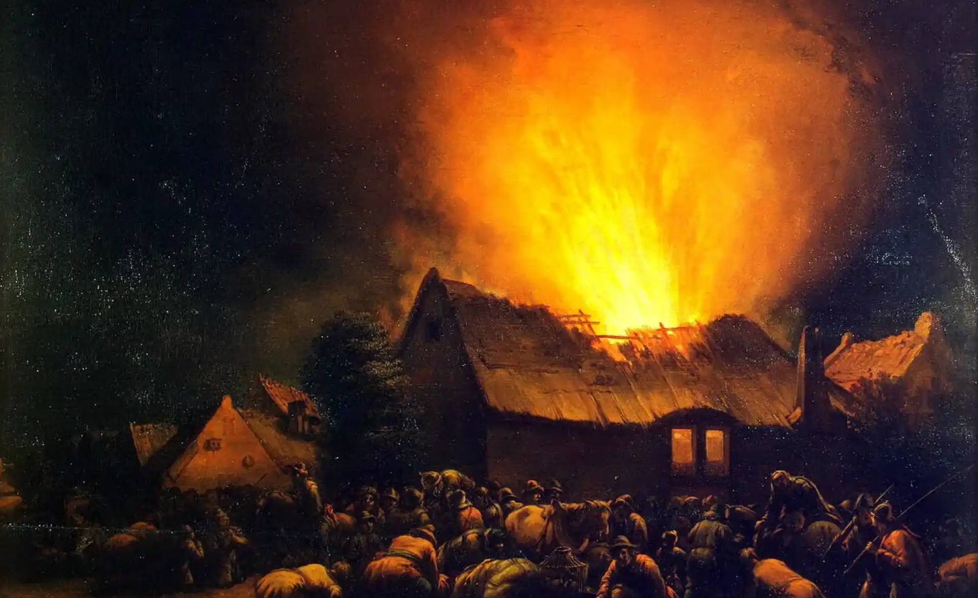 Эгберт Ливенс ван дер Пул. Пожар в деревне (фрагмент). 2-я половина XVII 