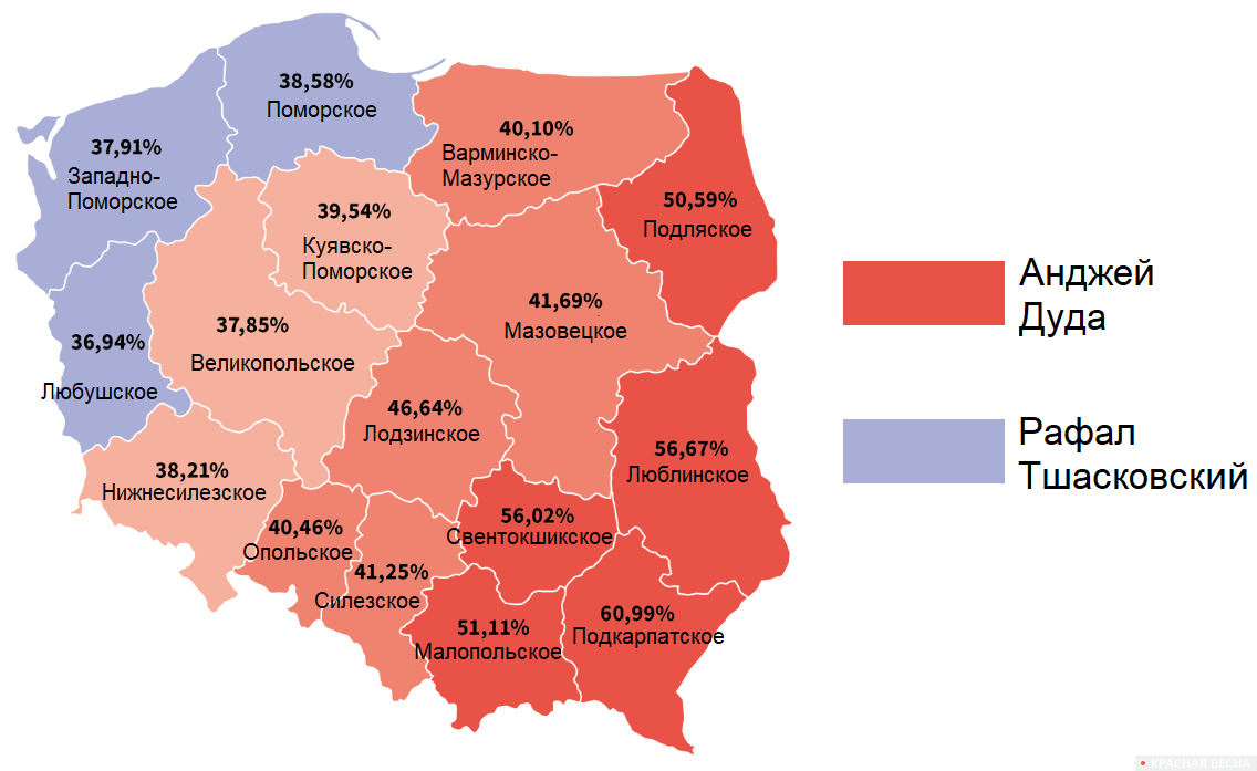 Результаты голосования в первом туре выборов президента Польши 2020 года
