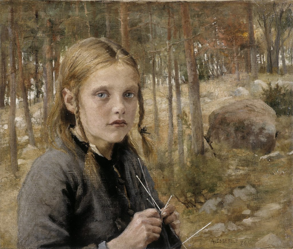 Альберт Эдельфельт. Девочка, вяжущая носок. 1886