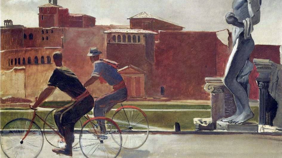 Александр Дейнека. Итальянские рабочие на велосипедах. Фрагмент. 1935