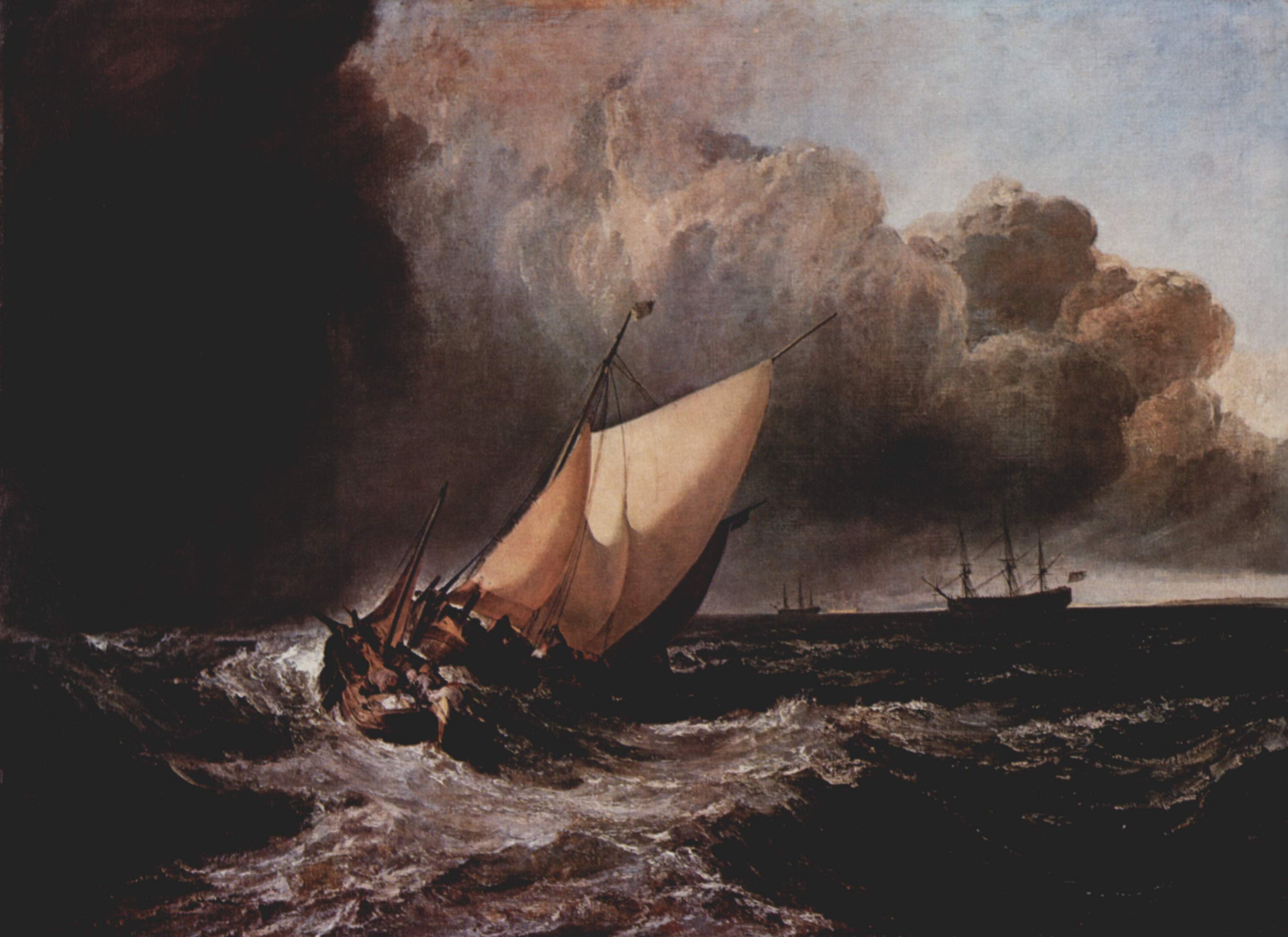 Уильям Тёрнер. Голландские лодки в бурю. Рыбаки перекладывают рыбу на корабль. 1801
