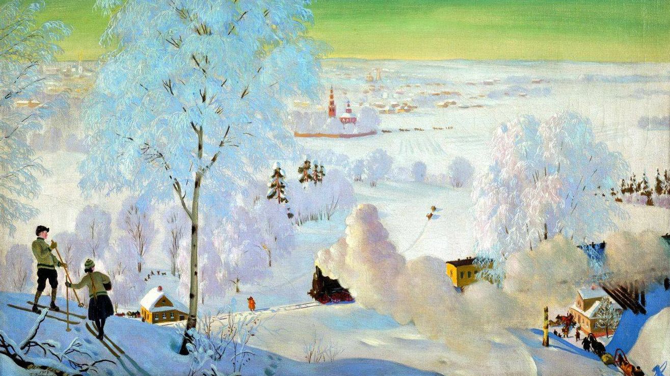 Кустодиев. Лыжники. 1919