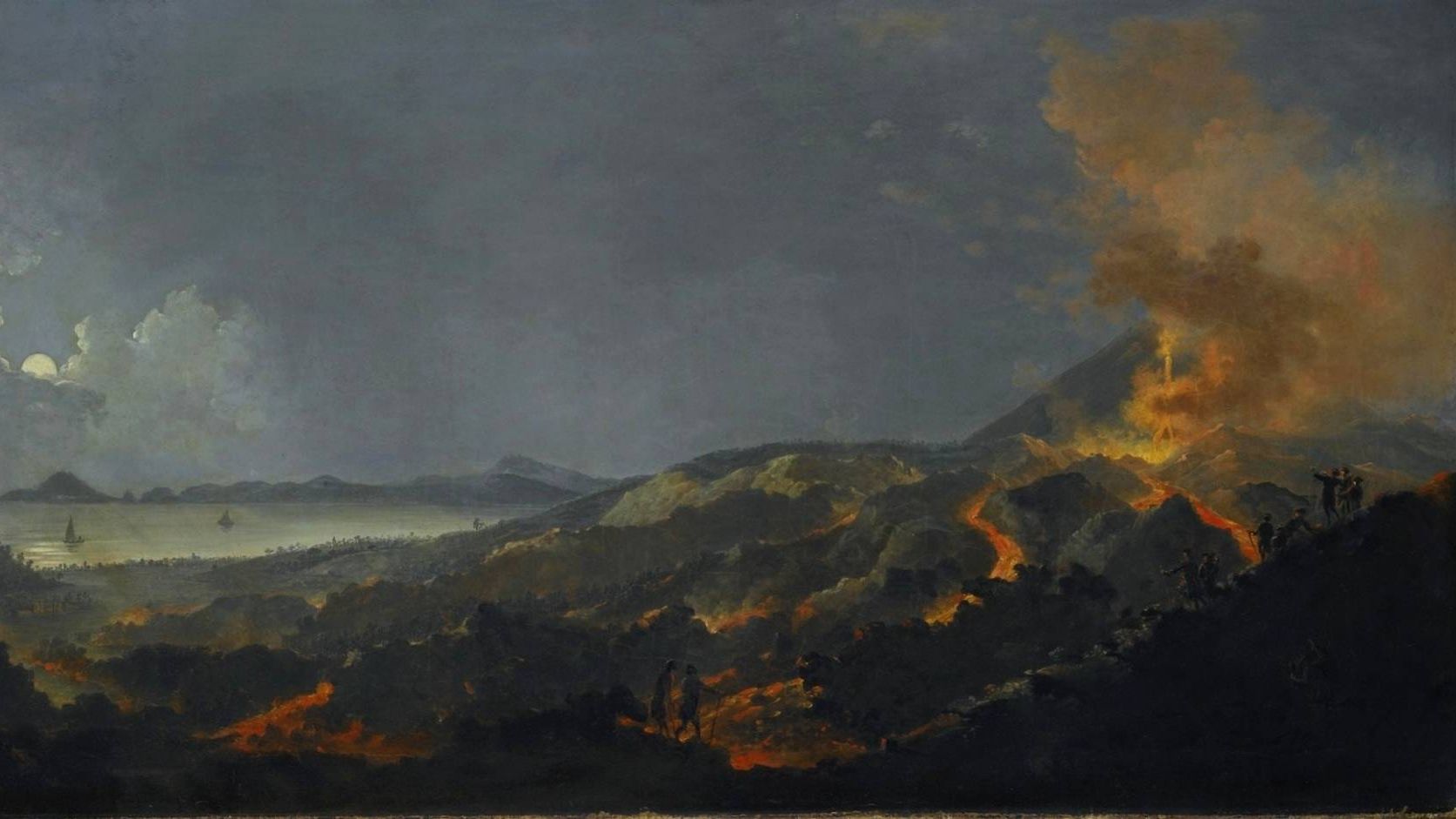 Пьер-Жак Волер. Ночной пейзаж с извержением вулкана. XVIII век