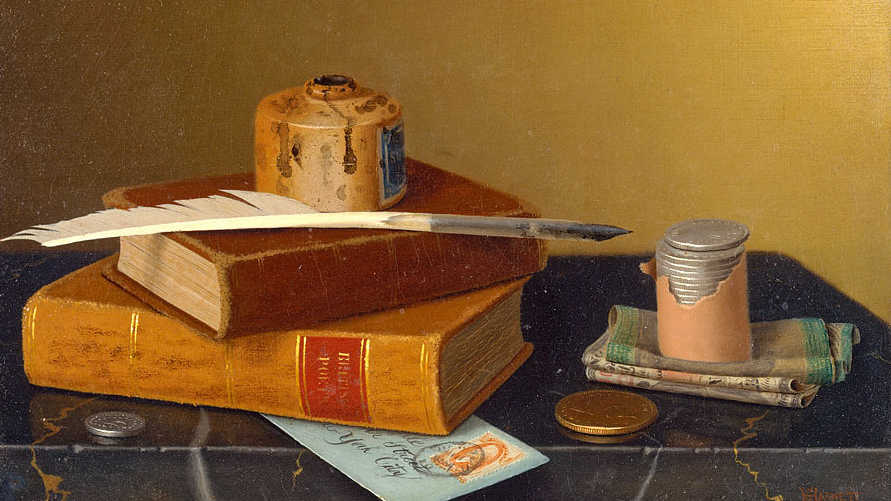Уильям Харнетт. Стол банкира (фрагмент). 1877