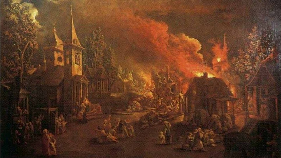 Иван Танков. Пожар в деревне в ночное время (фрагмент). 1785