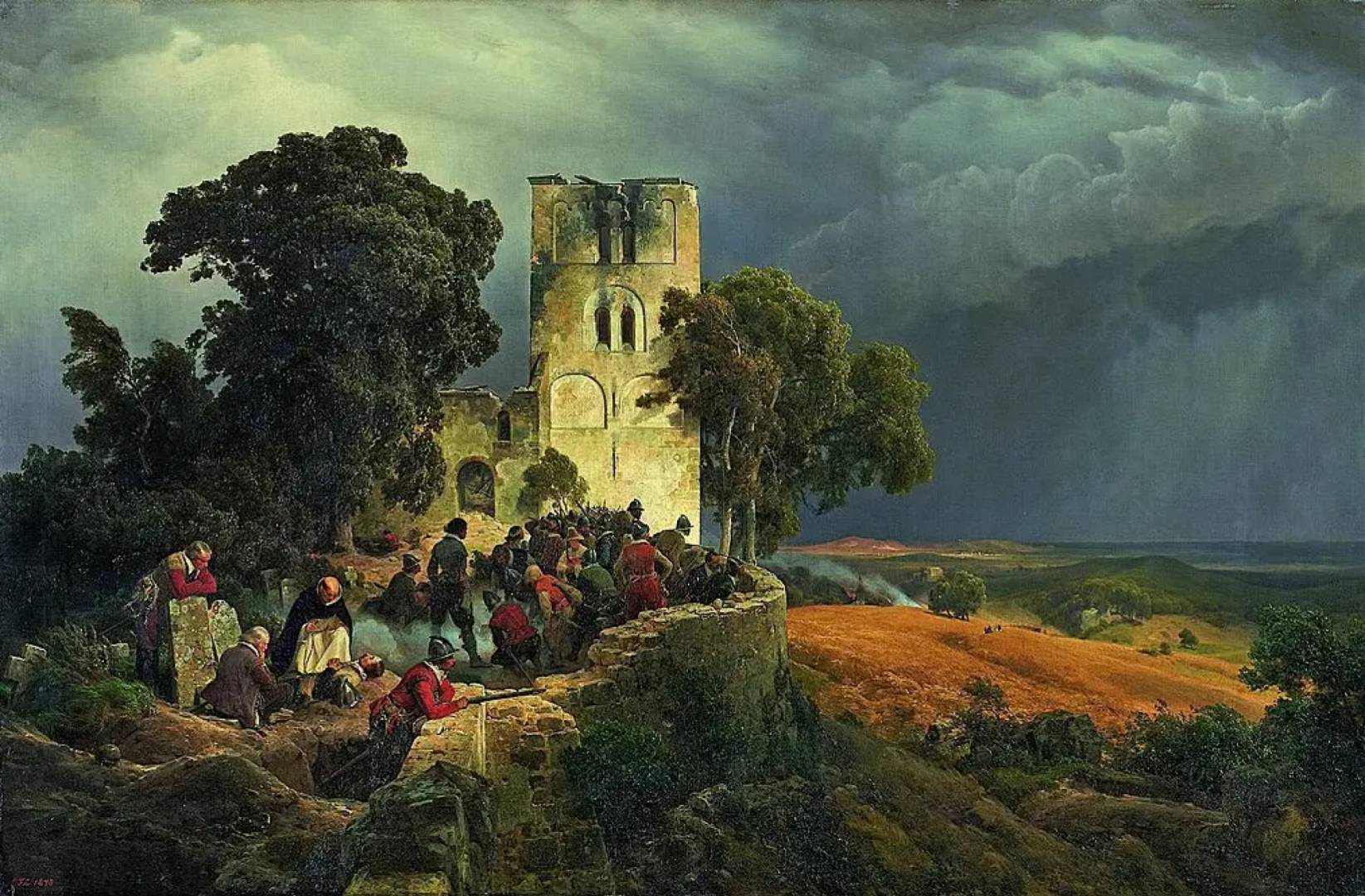 К. Ф. Лессинг. Осада. Оборона церковного двора во время «Тридцатилетней войны». 1848