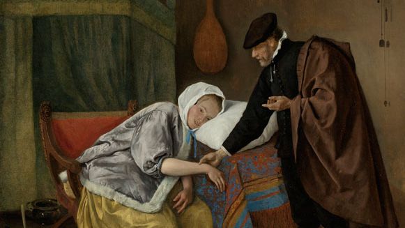 Ян Стен. Больная женщина (фрагмент). 1663-1666