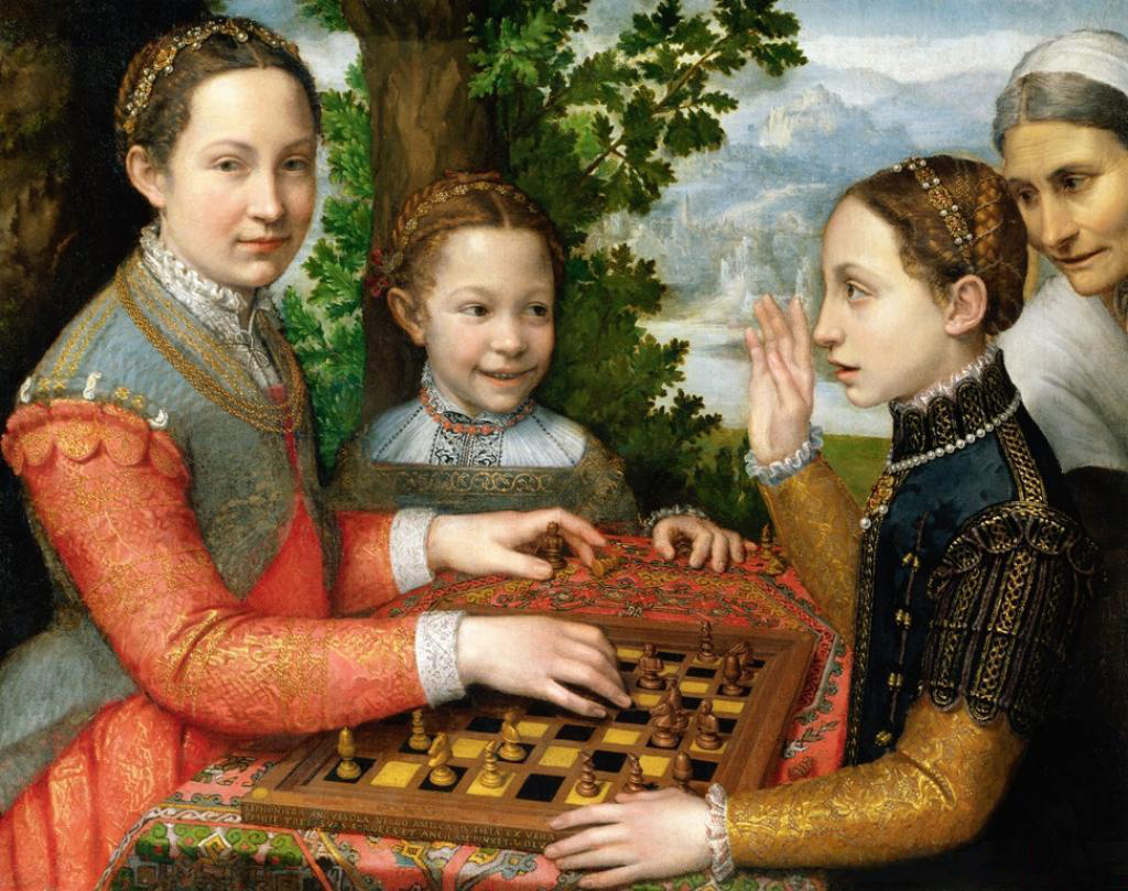 Sofonisba Anguissola. Сёстры художницы Лючия, Минерва и Европа Ангвиссола играют в шахматы. 1555