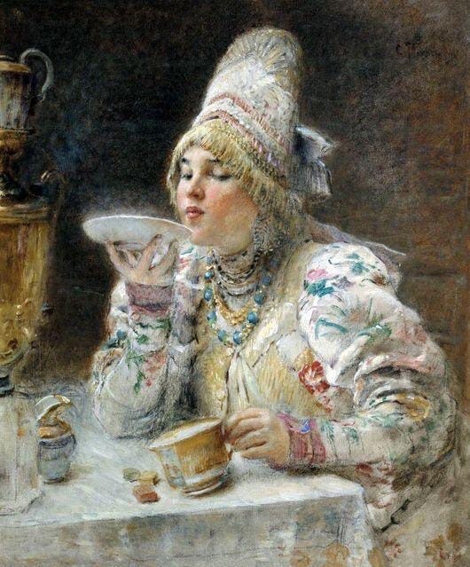 К. Е. Маковский. За чаем. 1914