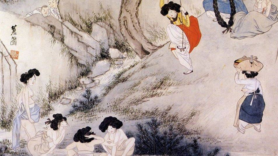 Син Юнбок. Развлечение у воды в день праздника Тано. Конец 18 — начало 19 века