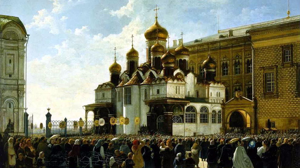 К. Ф. Бодри. Крестный ход у Благовещенского собора в Московском Кремле. 1860