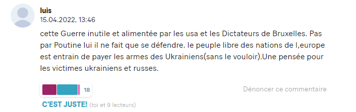 Скриншот комментария в газете L'Essentiel