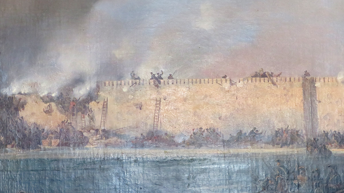 Фрагмент картины А.Е.Коцебу «Штурм крепости Нотебург 11 октября 1702 года»