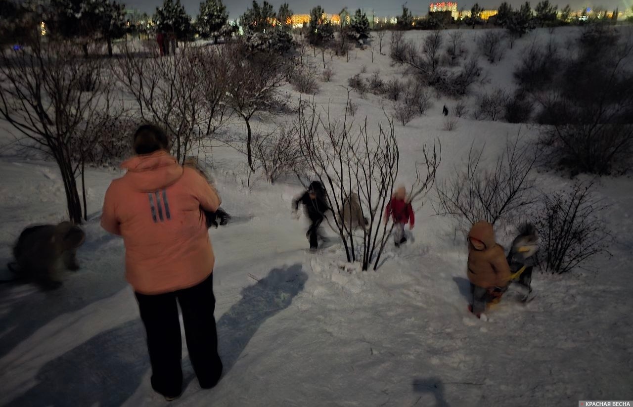 Севастополь. Дети катаются на санках 