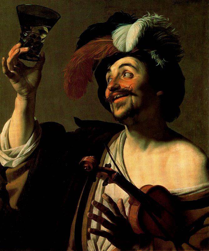 Геррит ван Хонтхорст. Скрипач с бокалом вина. 1624