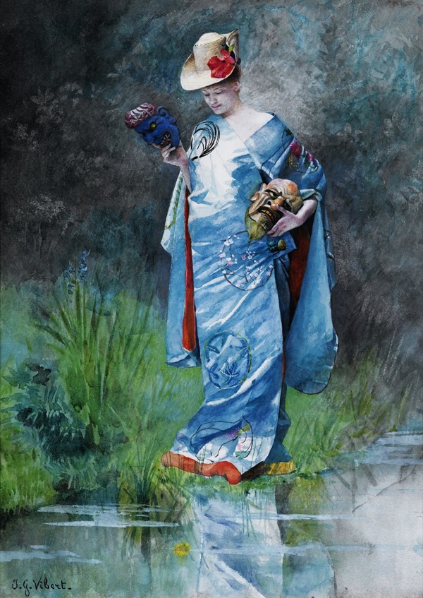 Жан Жорж Вибер. Женщина в кимоно с масками