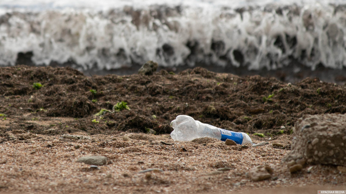 Пластиковая бутылка на берегу моря