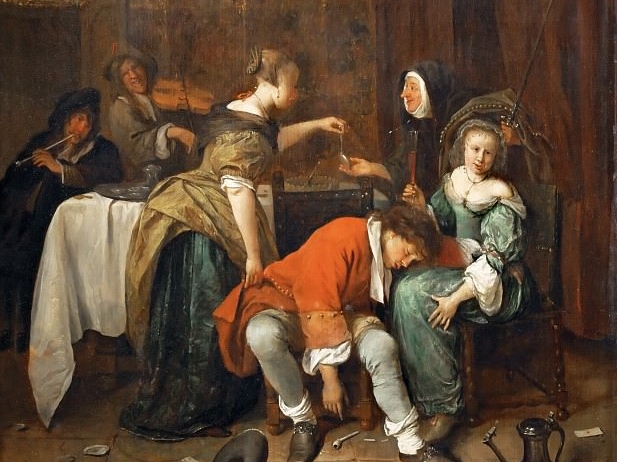 Ян Хавикс Стен. Непристойная компания (фрагмент). 1665-1670