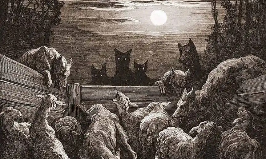 Гюстав Доре. Волки в овчарне (фрагмент). 1868