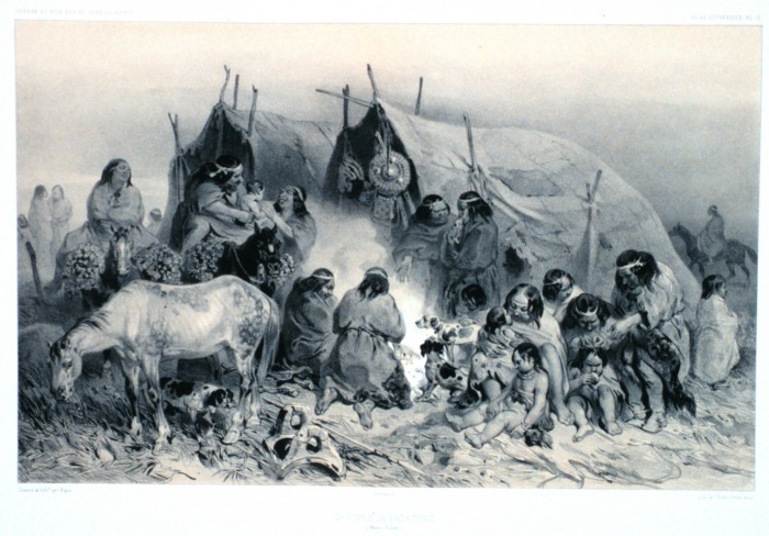 Группа народа теуэльче в Патагонии, рисунок неизвестного автора (1832).